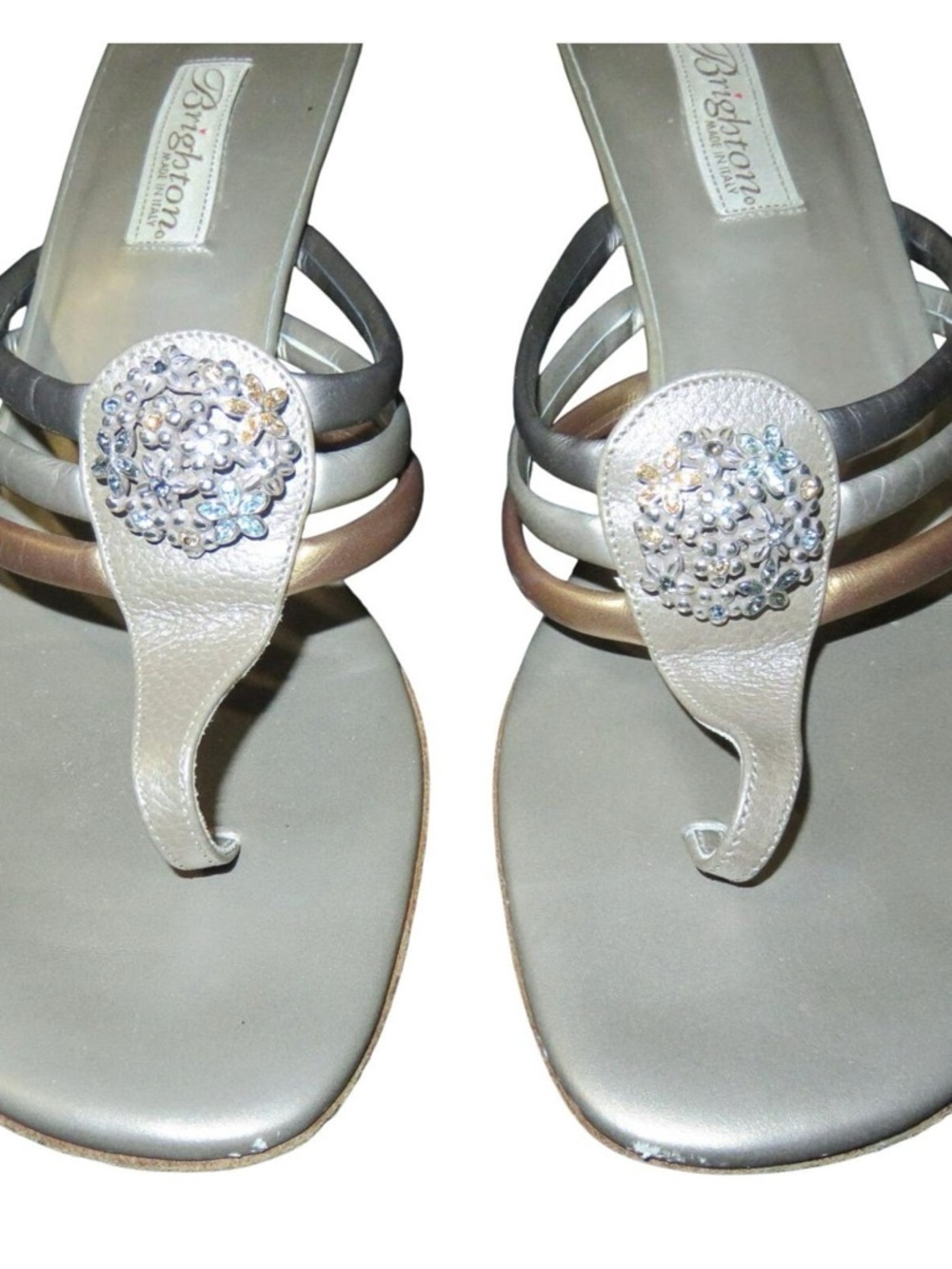 Brighton Kona Women’s Metallic Multi-Strap Embellished Sandals Silver/Cream